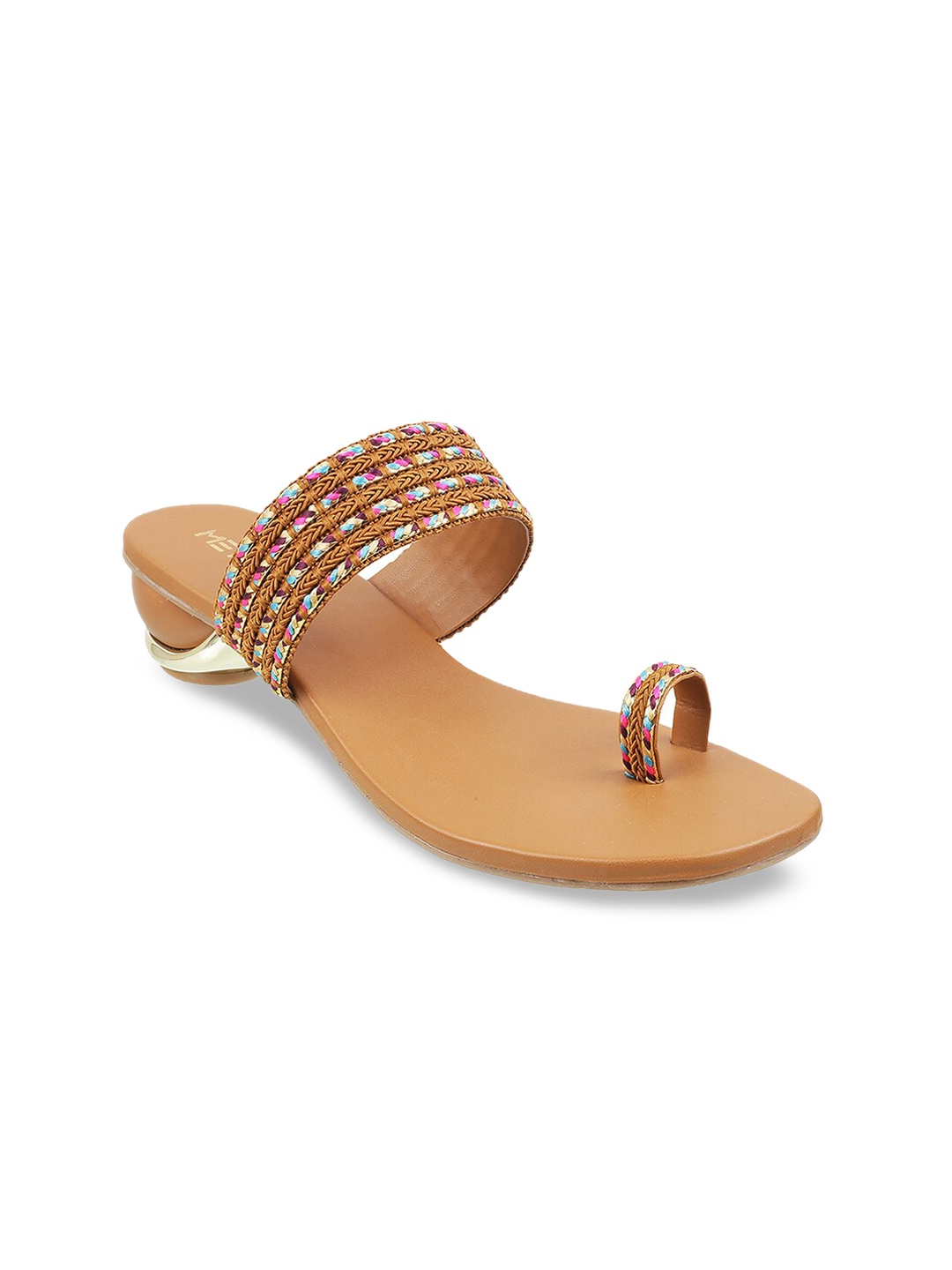 

Metro Tan Embellished Block Sandals