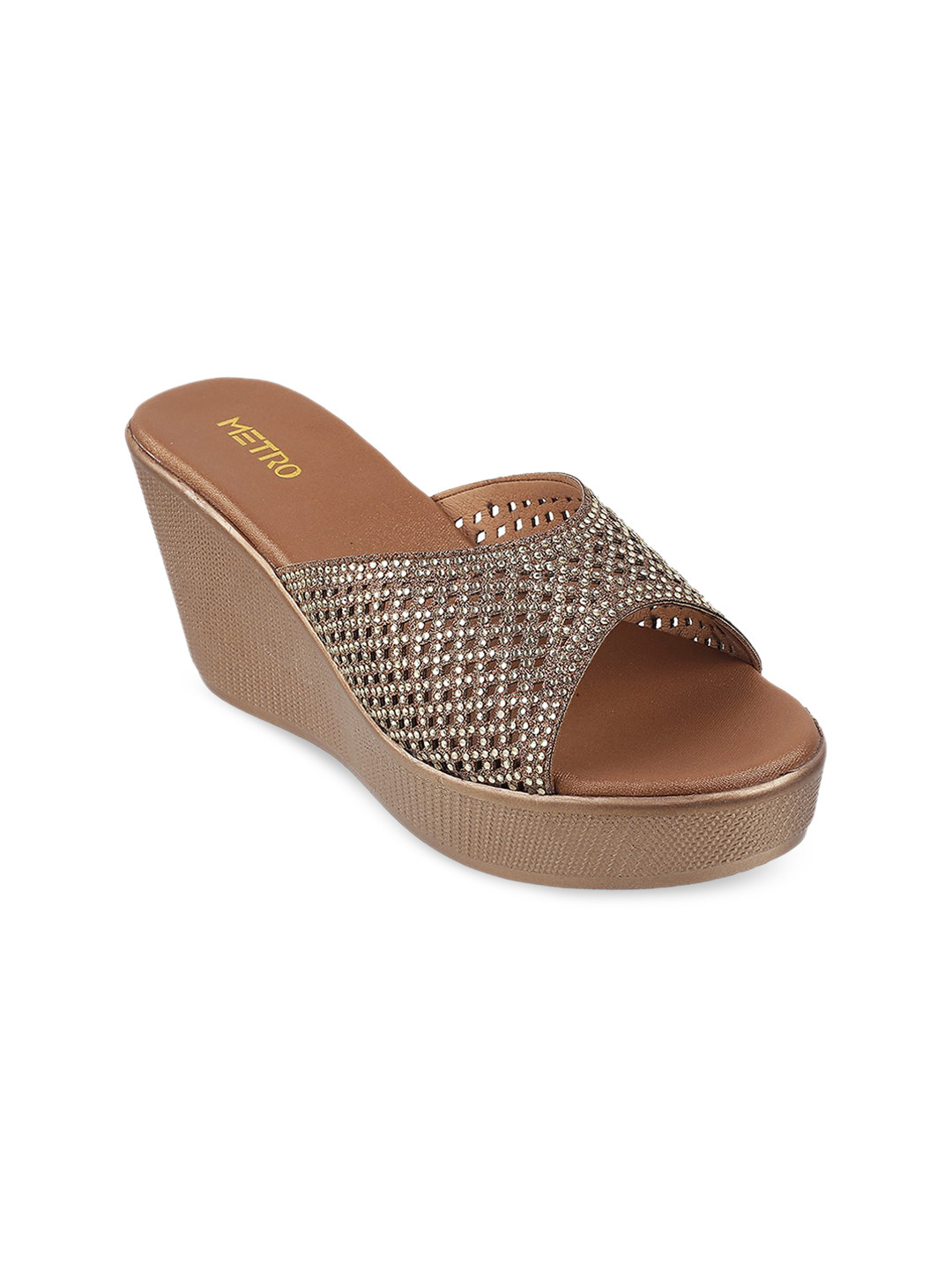 

Metro Women Gold-Toned Embellished Wedge Sandals
