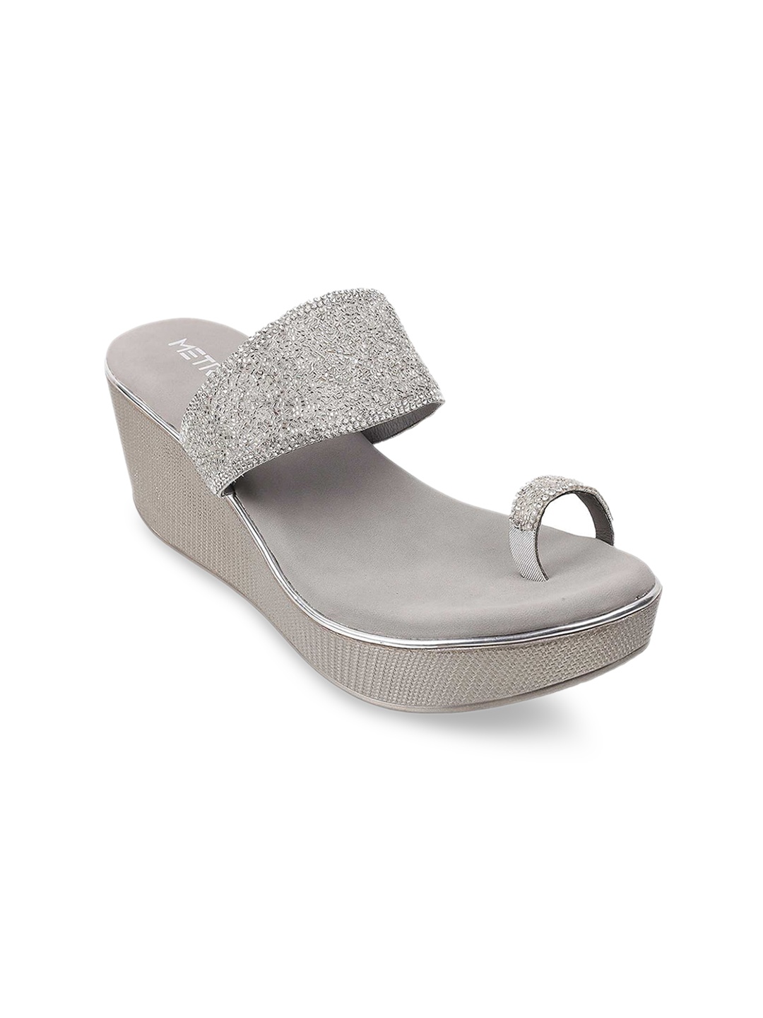 

Metro Women Silver-Toned Embellished Open-Toe Wedge Sandals