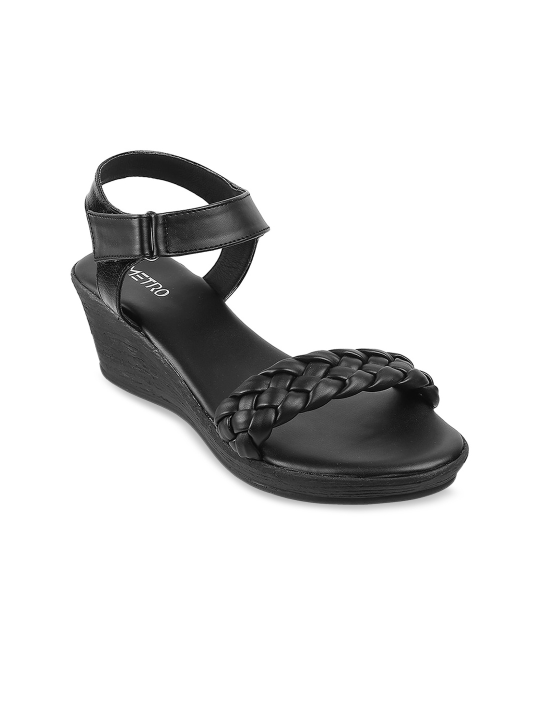 

Metro Women Black Textured Wedge Sandals