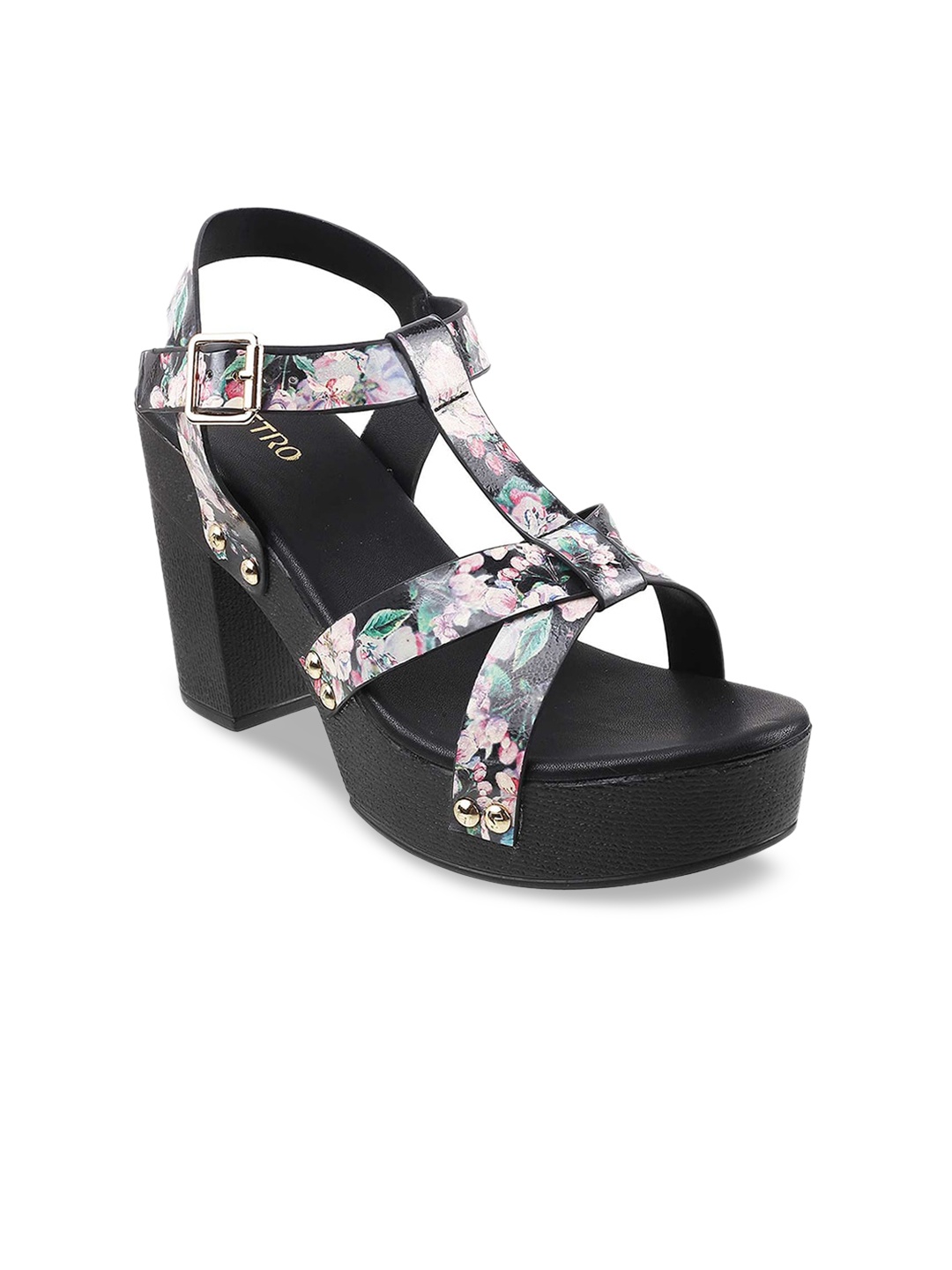 

Metro Black Printed Block Sandals