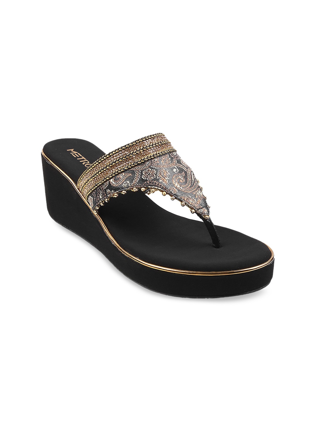 

Metro Black Embellished Wedge Sandals