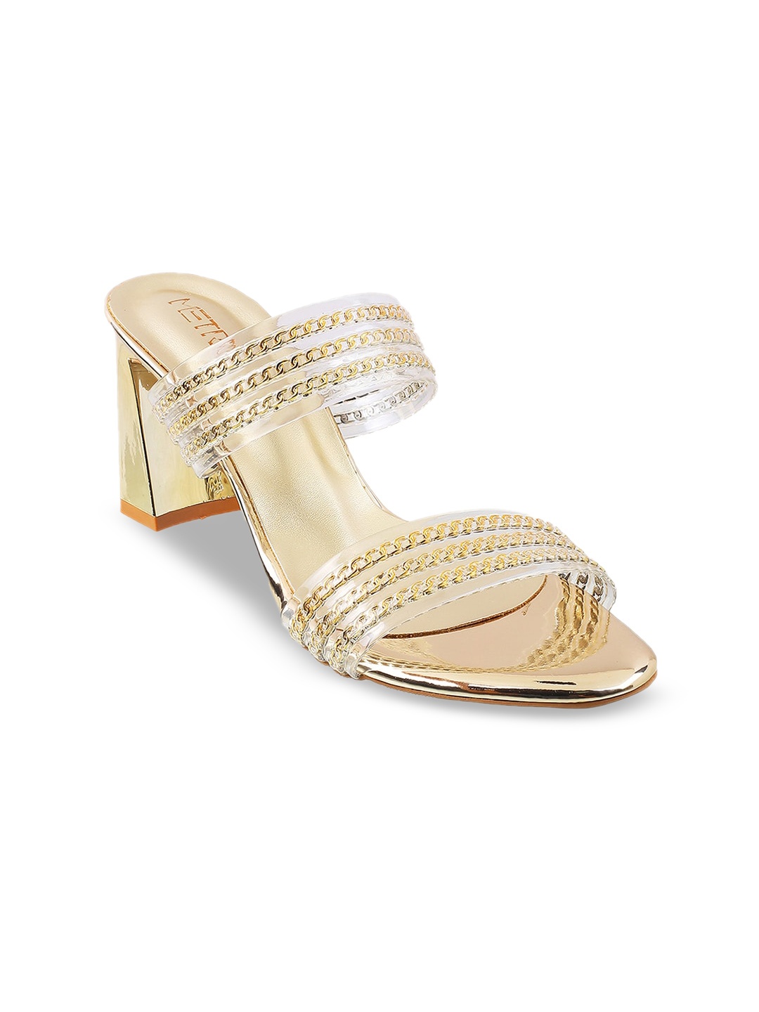 

Metro Gold-Toned & Transparent Embellished Block Sandals