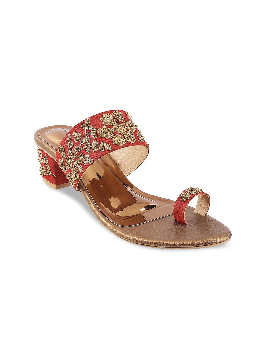 

Metro Maroon Embellished Block Sandals