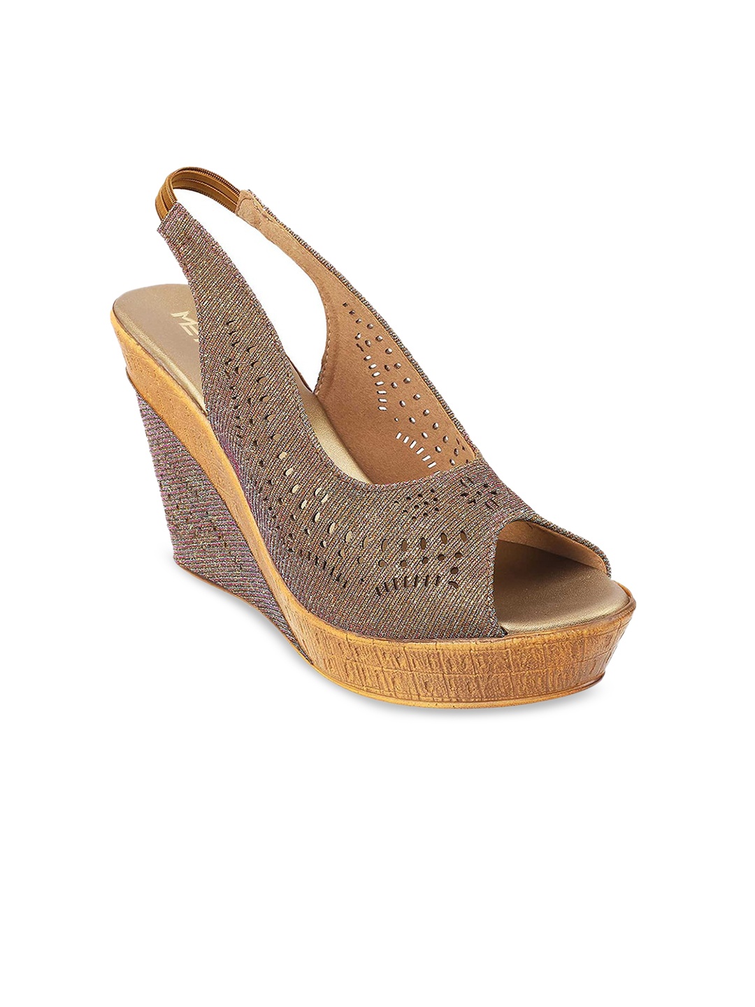 

Metro Gold-Toned & Brown Wedge Peep Toes with Laser Cuts