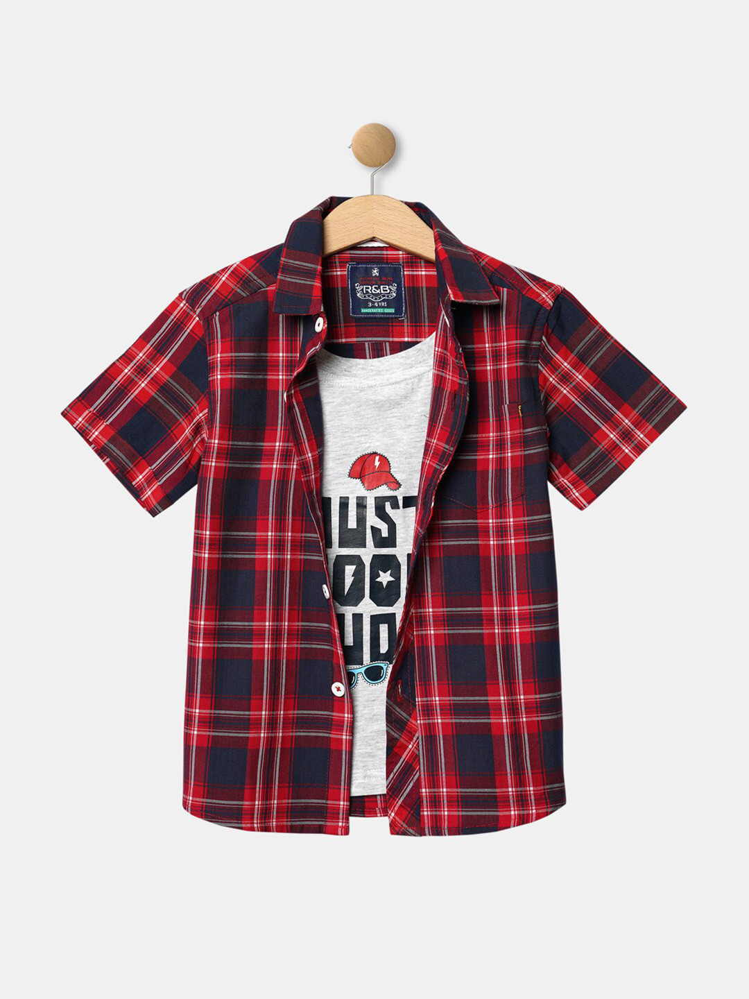 

R&B Boys Red Printed Casual Shirt