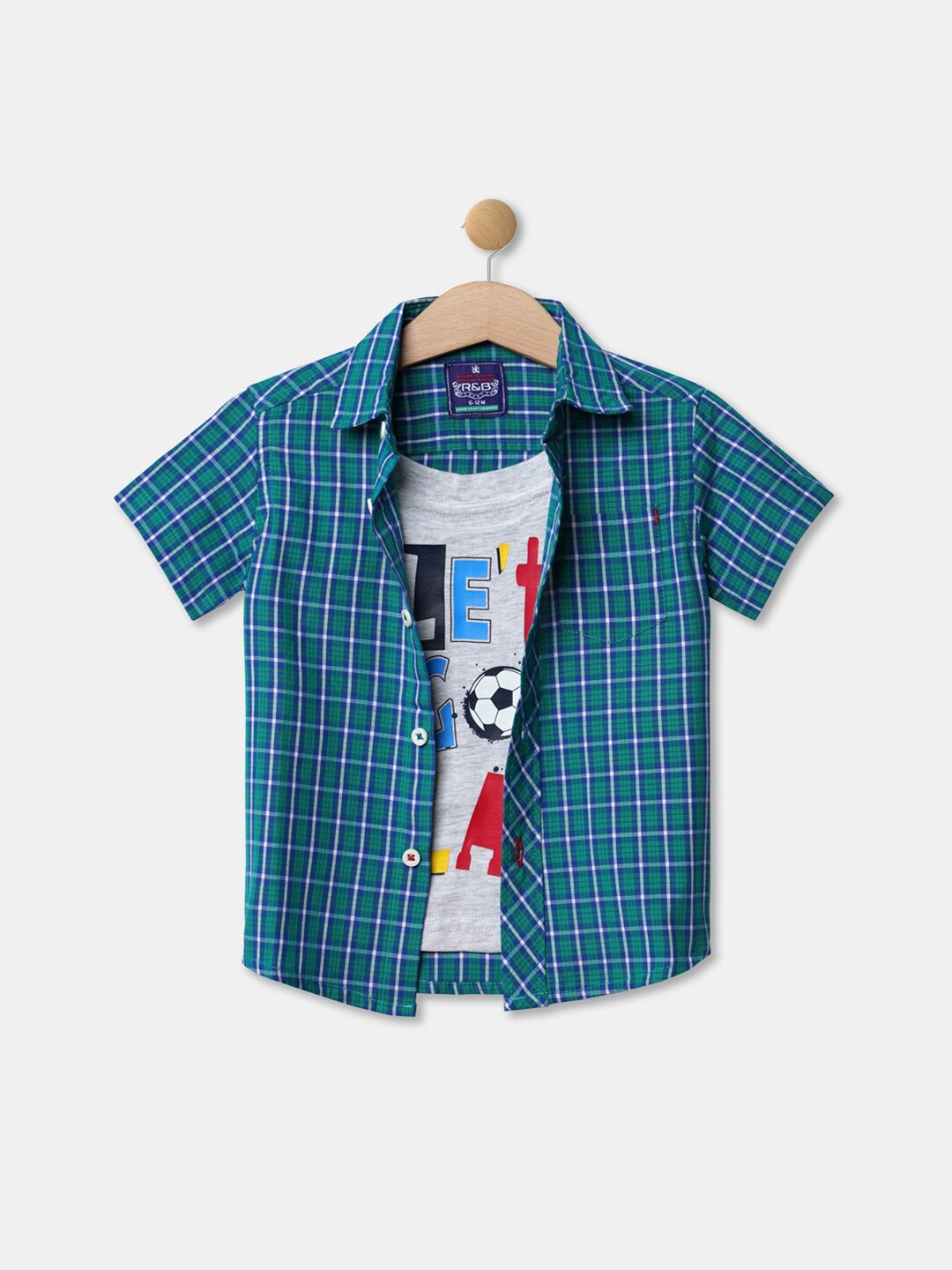 

R&B Boys Green Checked Casual Shirt