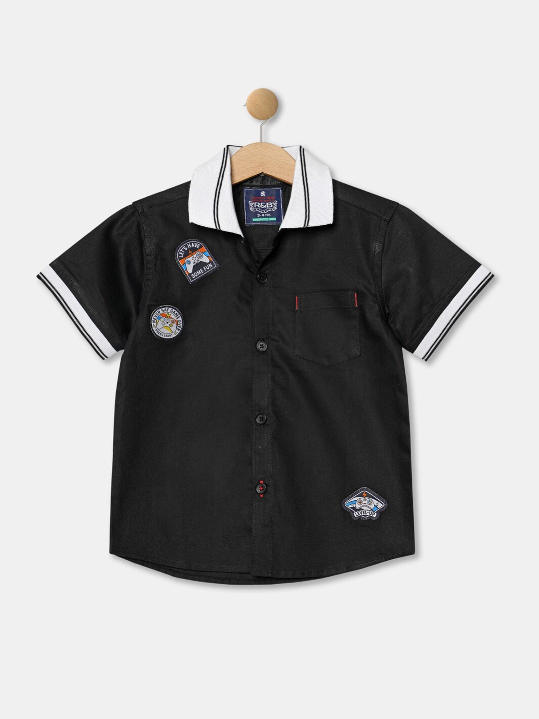

R&B Boys Black Regular Fit Casual Shirt