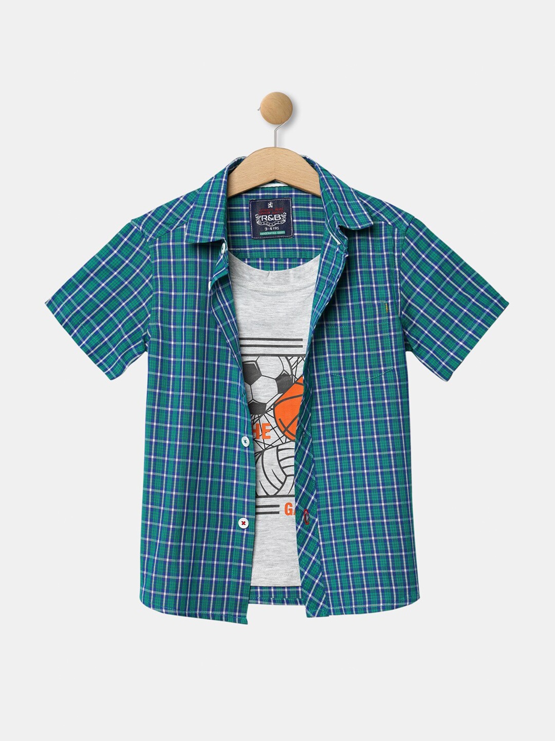 

R&B Boys Green Checked Casual Shirt