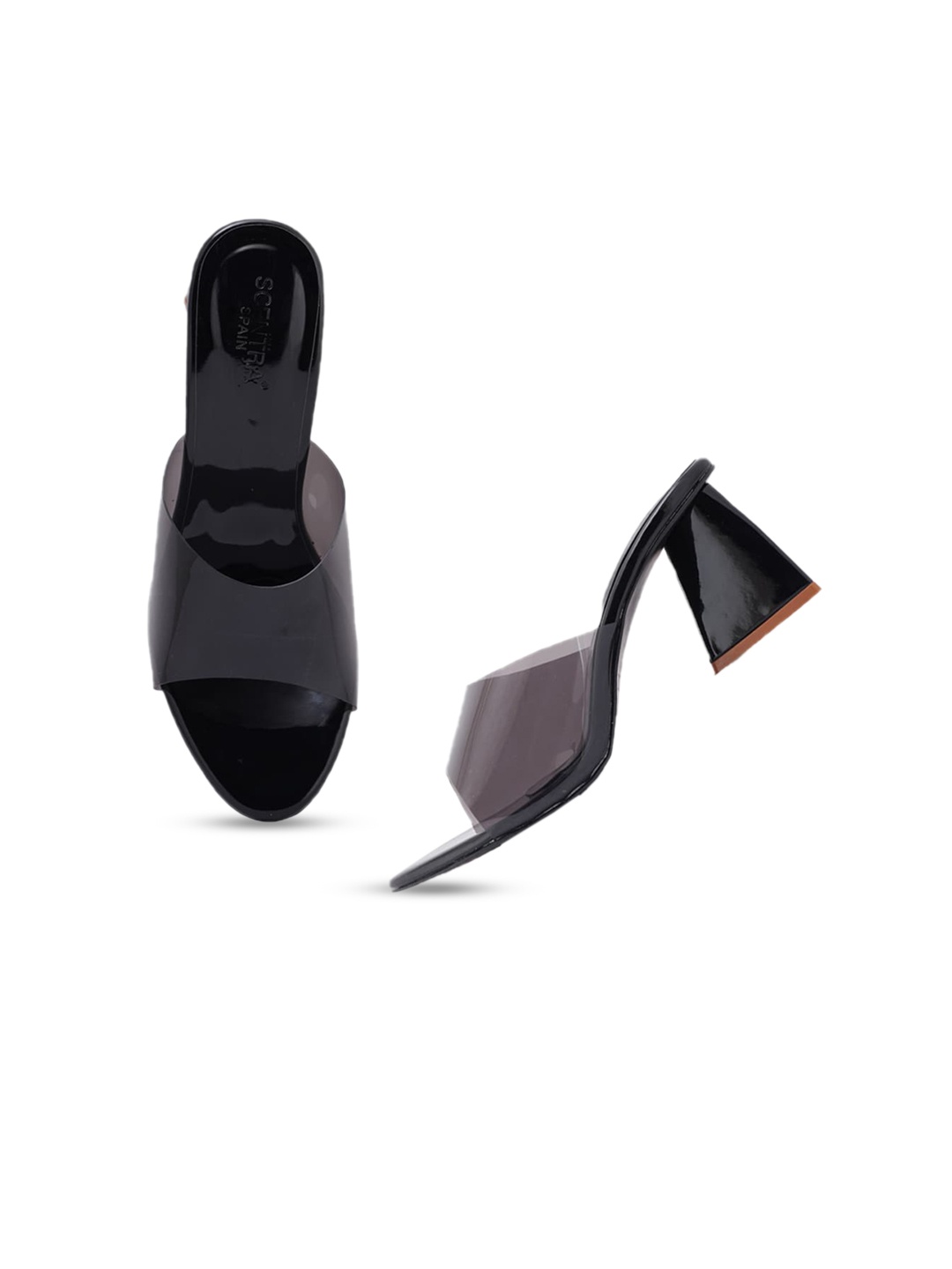 

SCENTRA Women Black Solid Party Block Heel Sandals