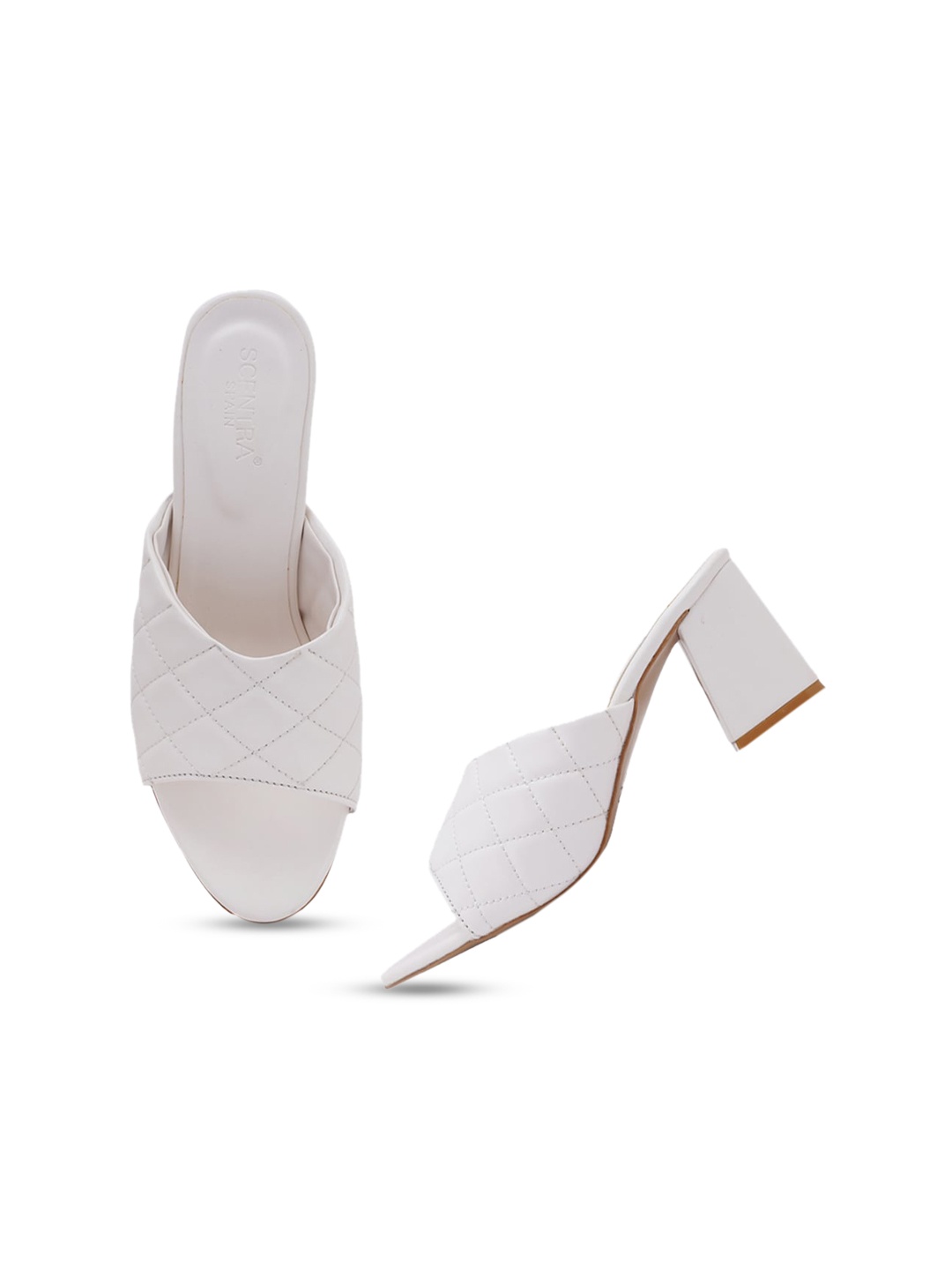 

SCENTRA Women White Printed Party Block Mules