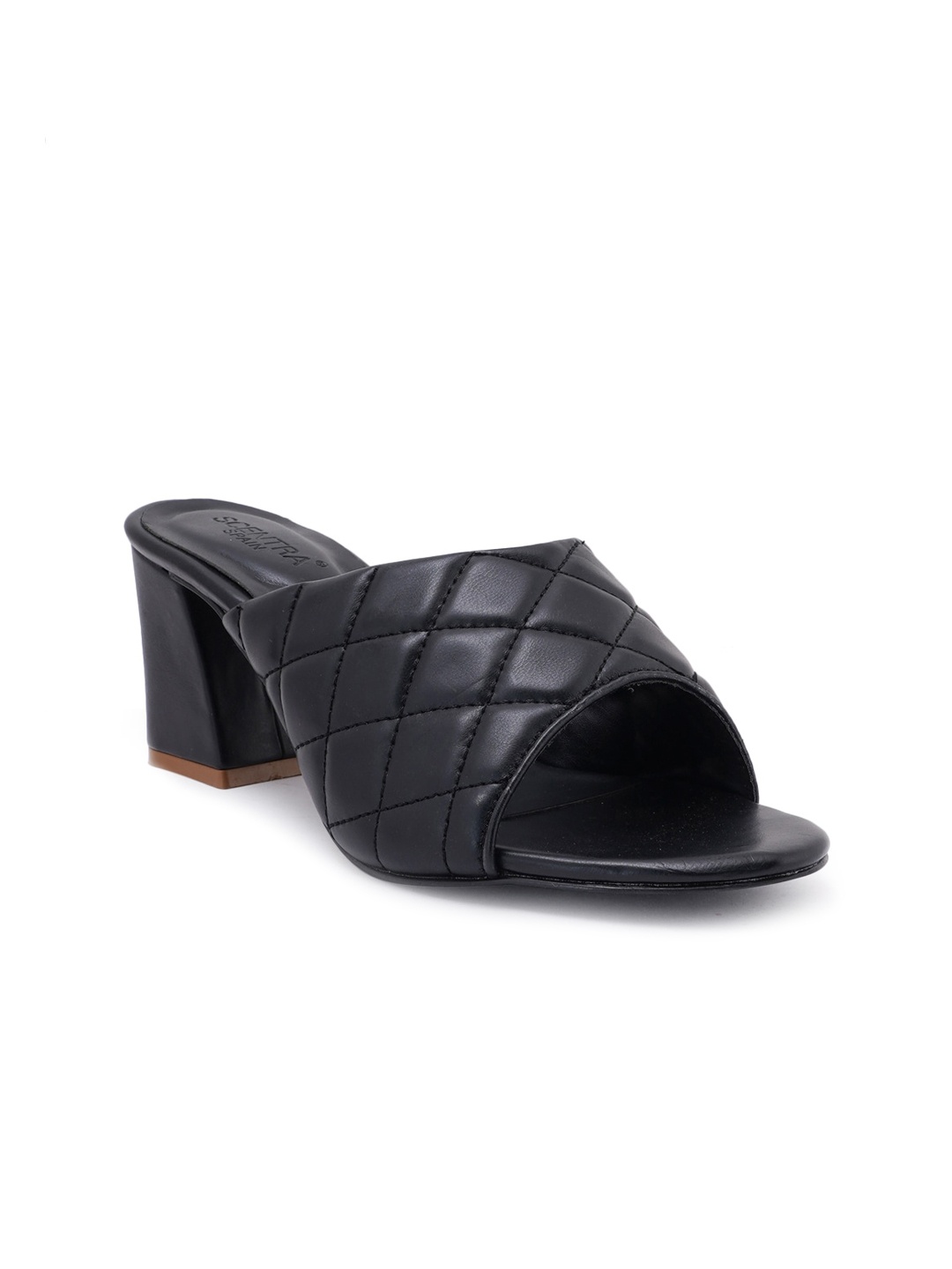 

SCENTRA Black Textured Party Block Sandals