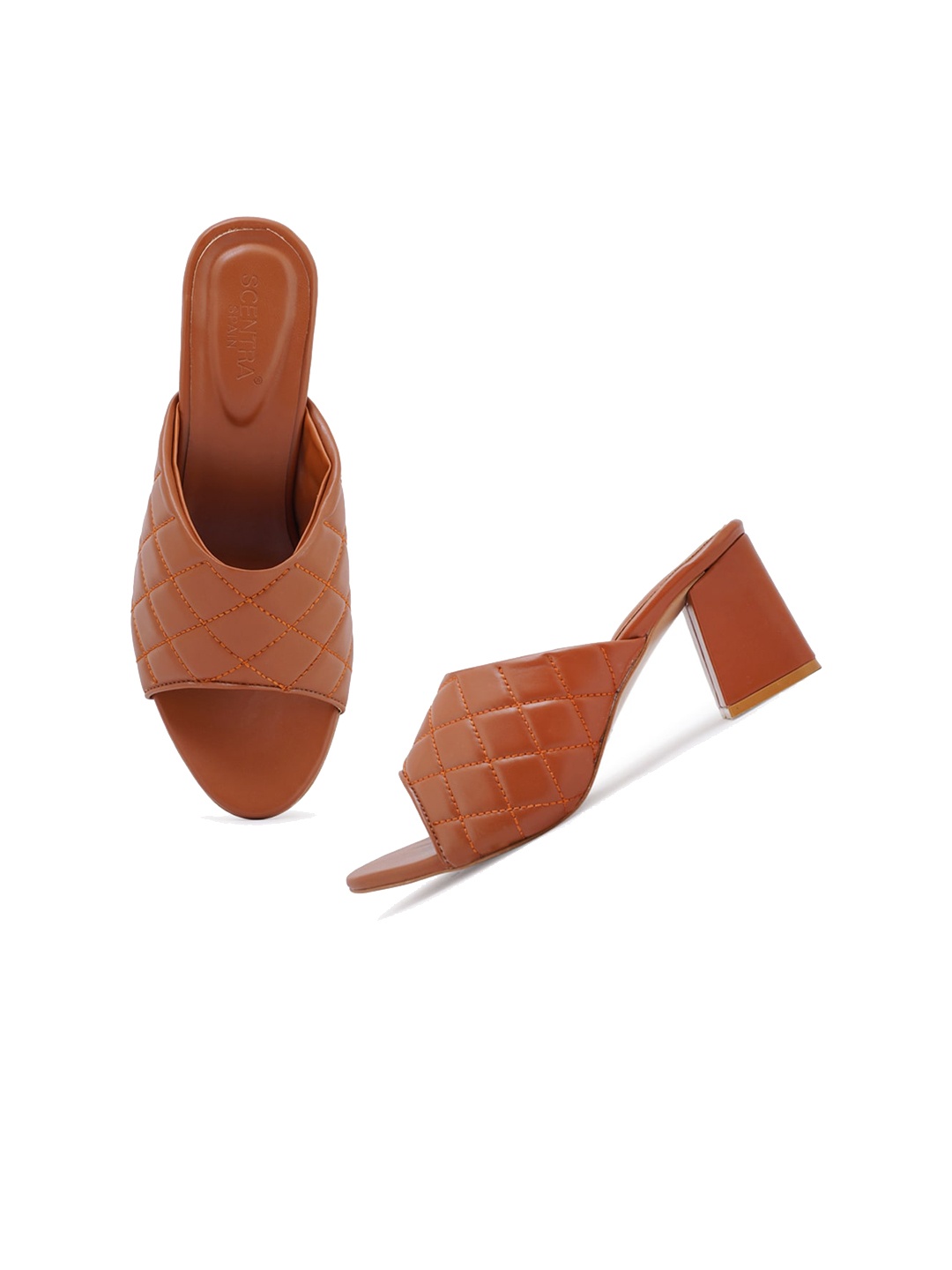 

SCENTRA Tan Textured Party Block Heels
