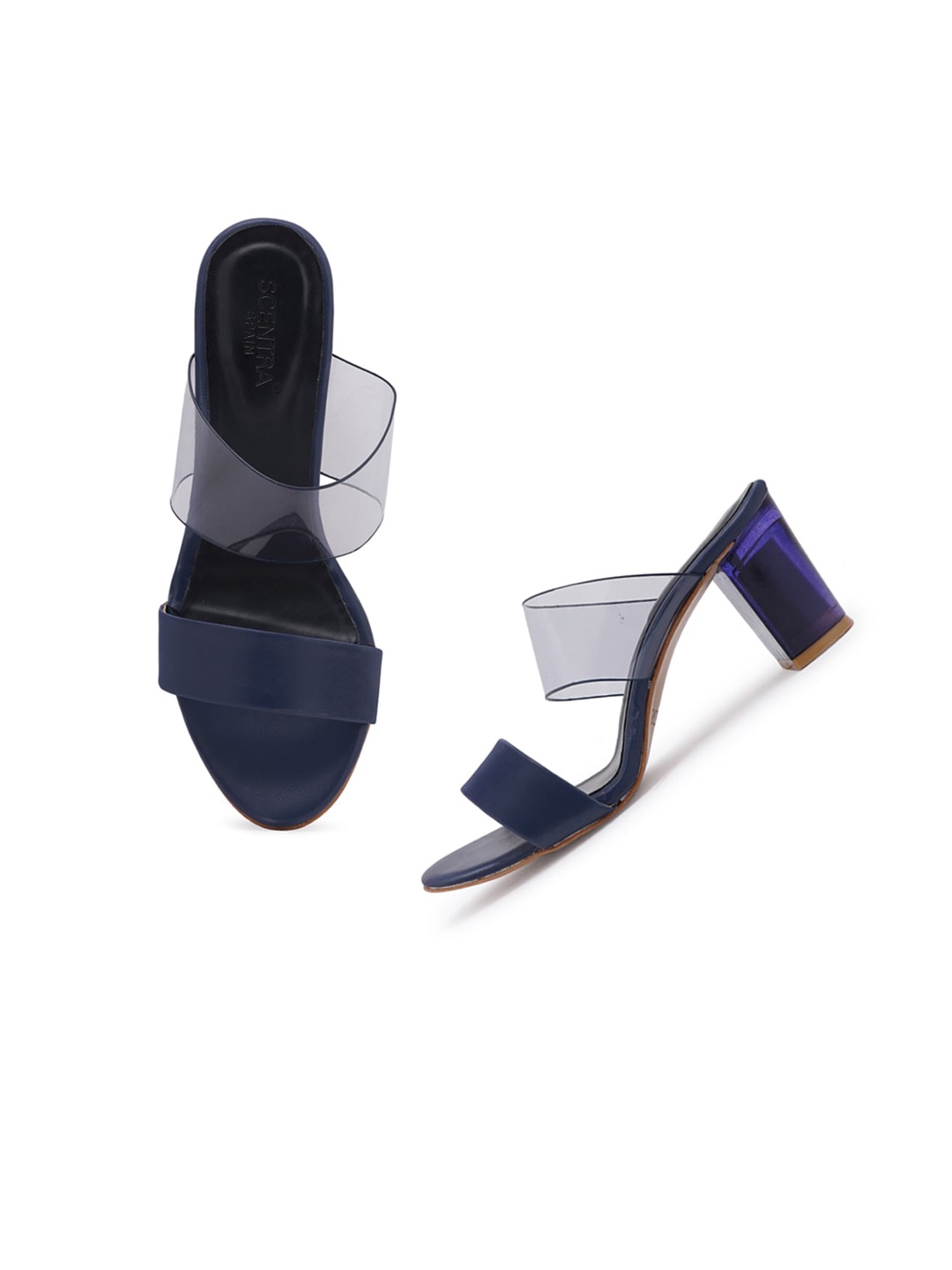 

SCENTRA Navy Blue & Transparent Block Sandals