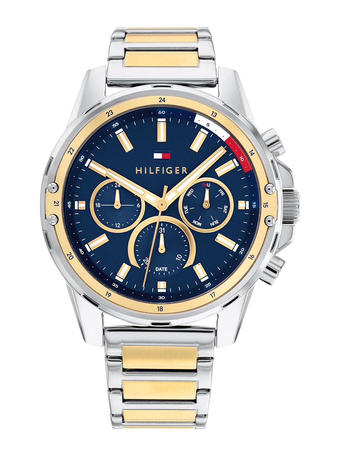 

Tommy Hilfiger Men Blue Dial & Gold Toned Stainless Steel Bracelet Style Straps Analogue Watch, Navy blue