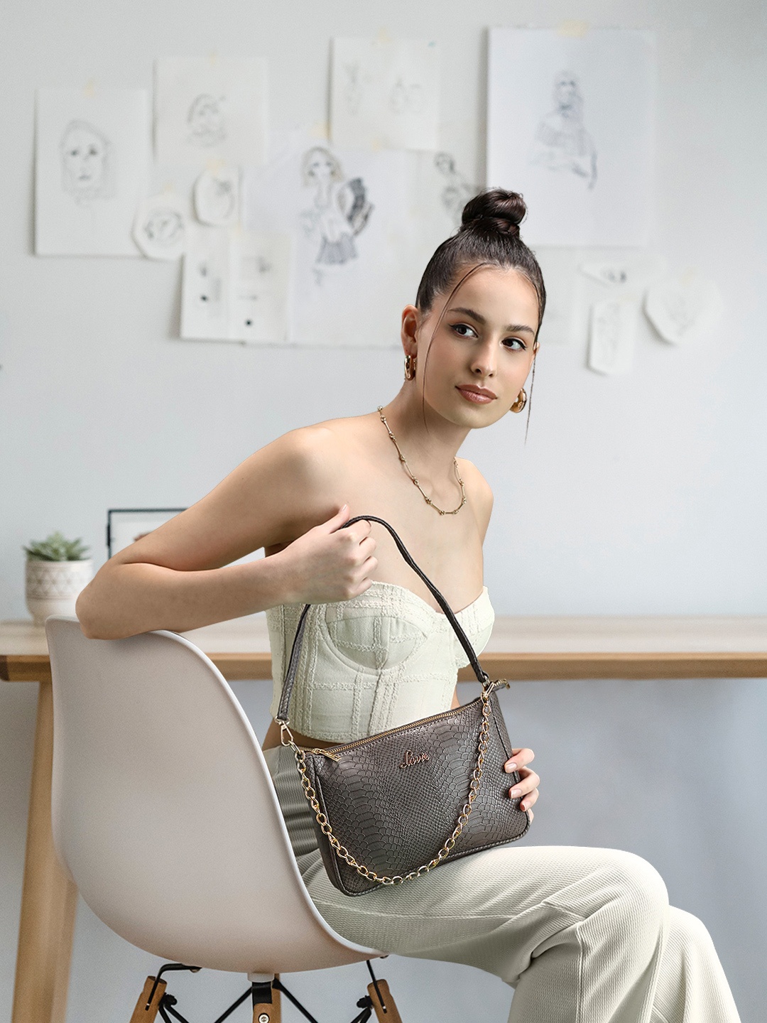 

Lavie Women Grey Sizzle Hobo Bag