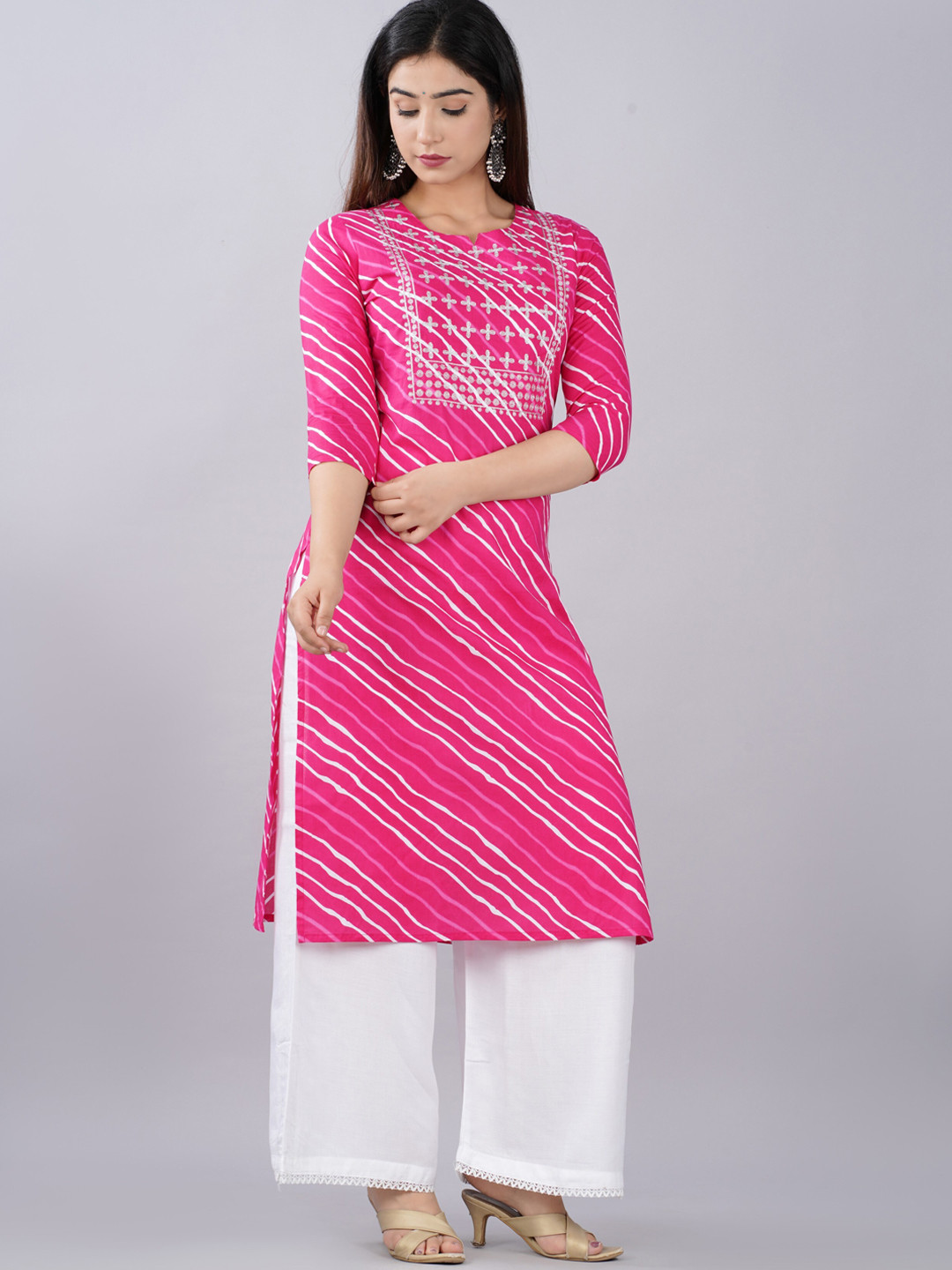 

KALINI Women Pink Yoke Design Pure Cotton Kurta with Trouser