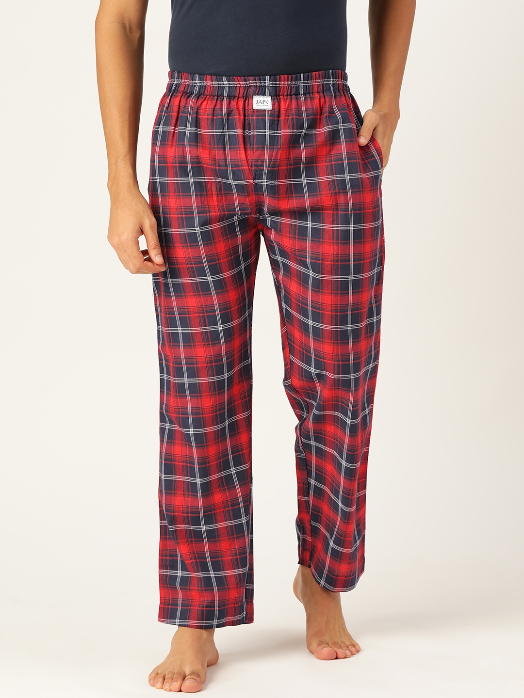 

JAPS Men Red & Navy Blue Checked Cotton Lounge Pants