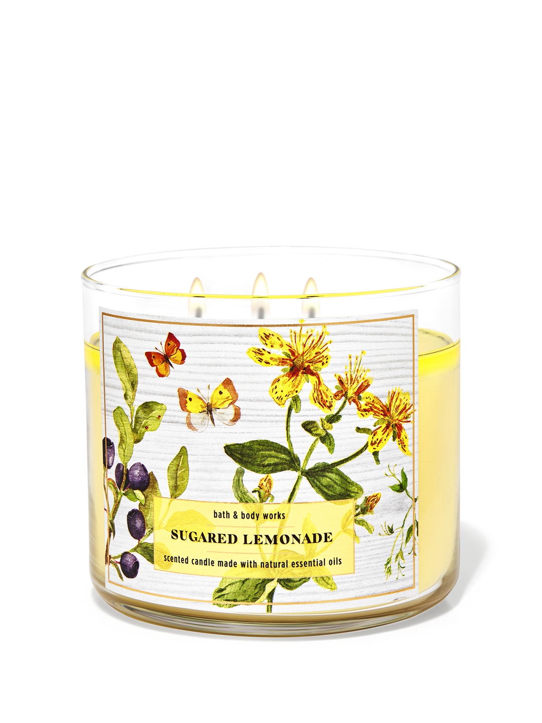 

Bath & Body Works Sugared Lemonade 3-Wick Scented Candle with Natural Essential Oils- 411g, Yellow