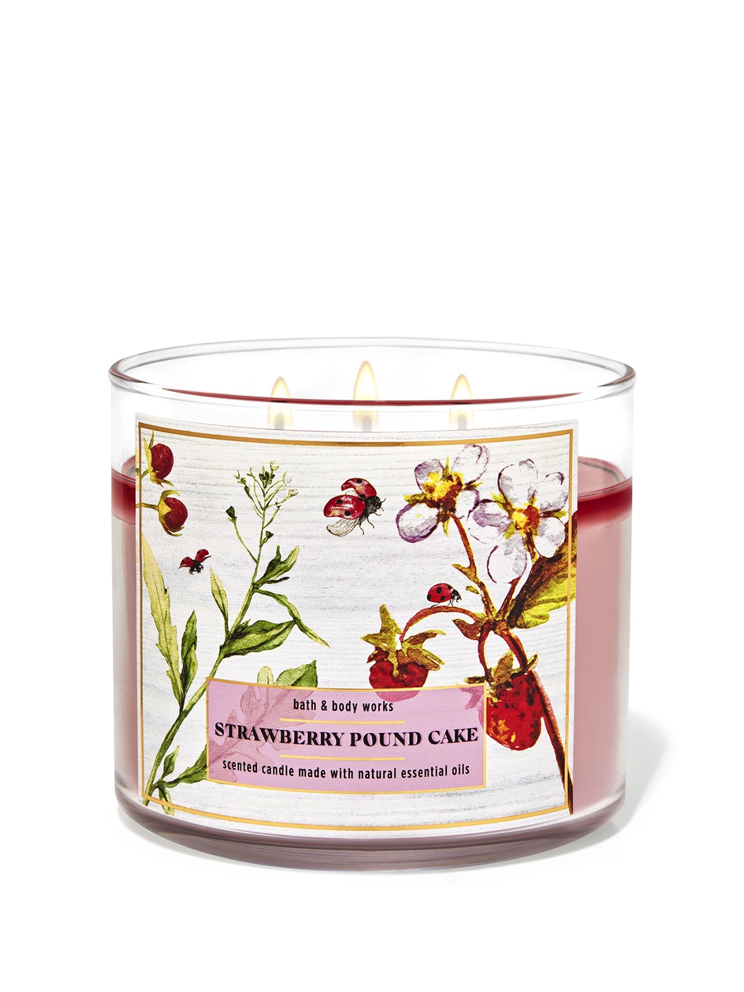 

Bath & Body Works Strawberry Pound Cake 3-Wick Scented Candle with Essential Oils - 411 g, Pink