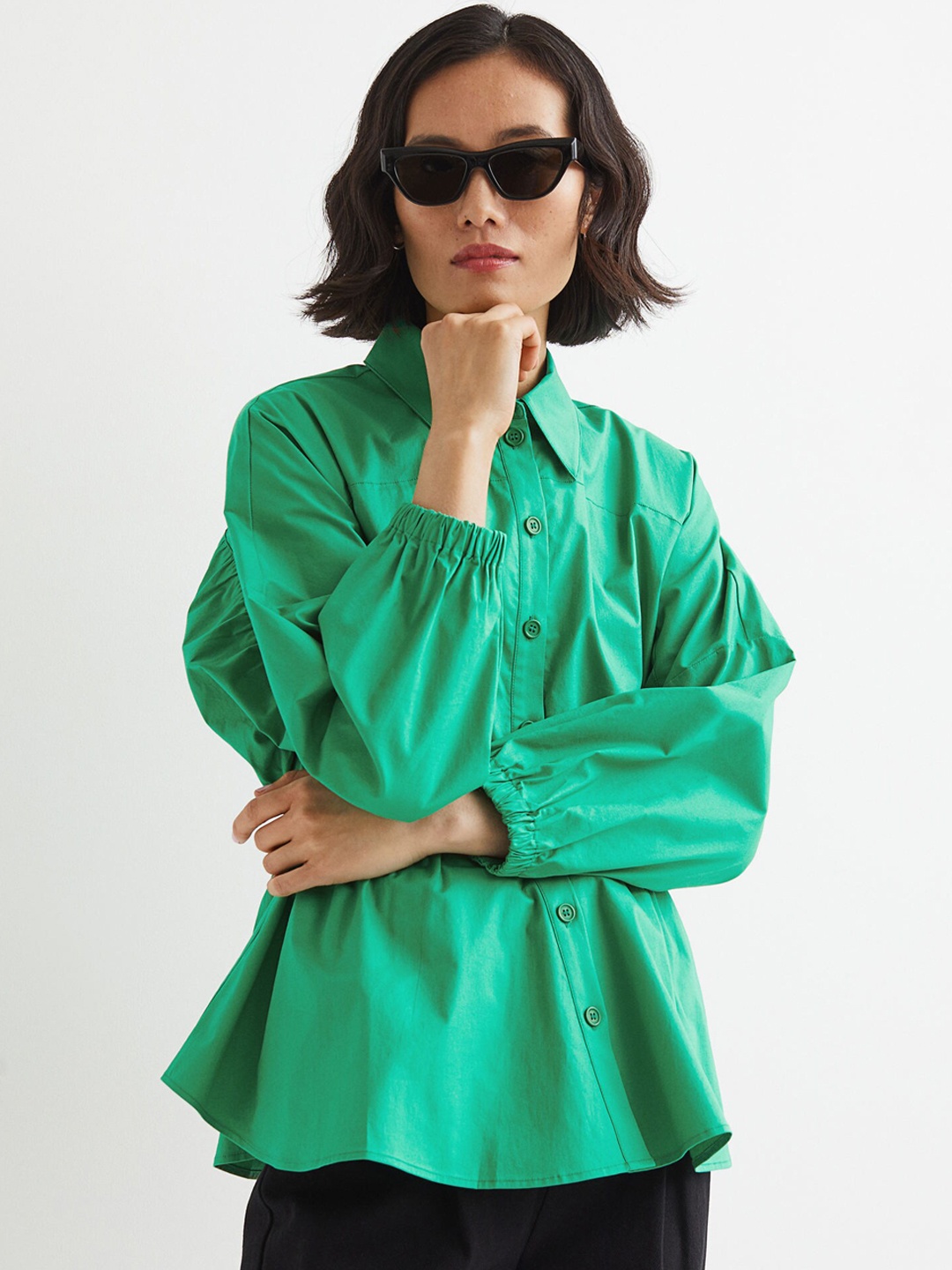 

H&M Women Green Cotton jacket