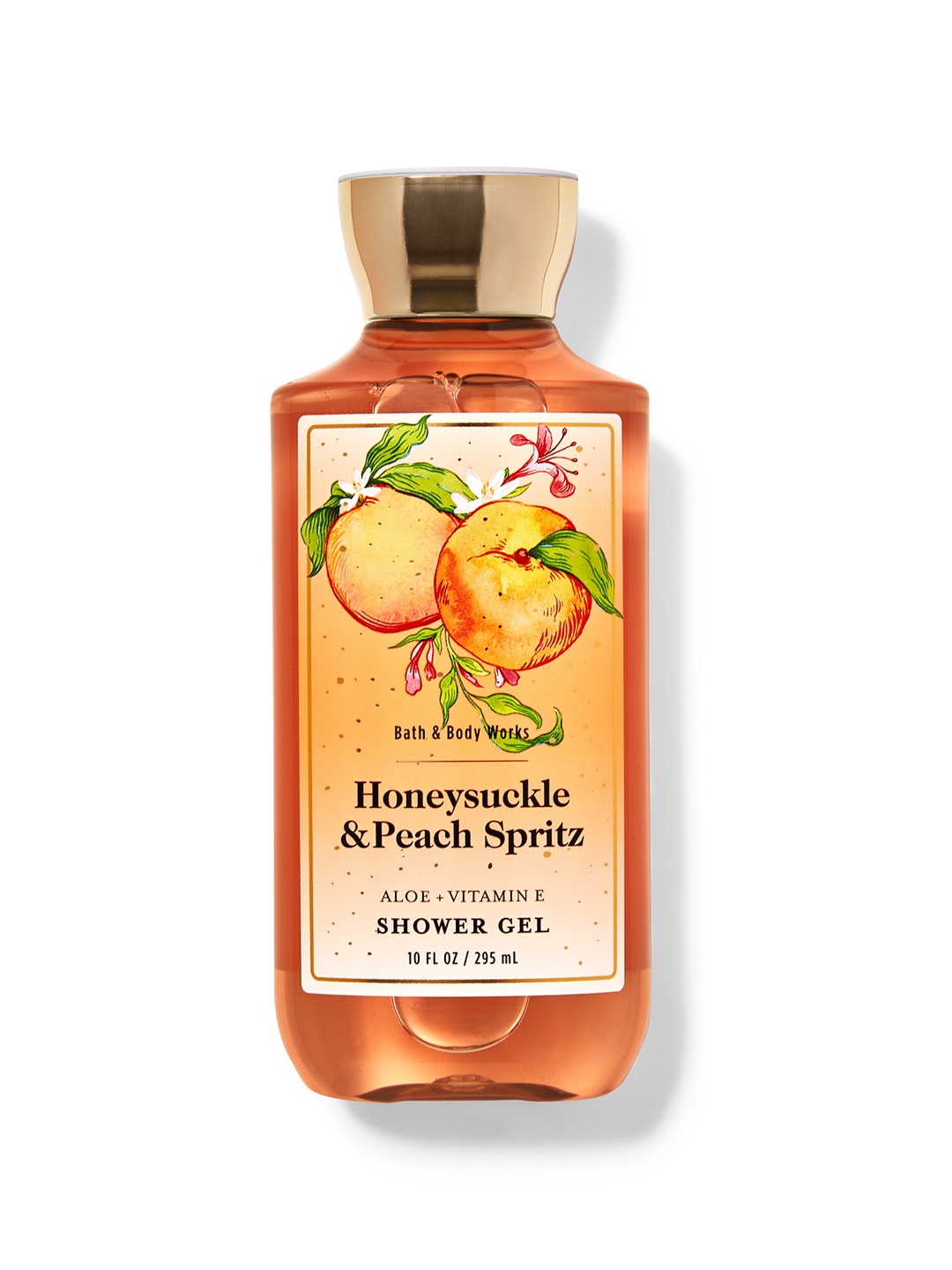 

Bath & Body Works Honeysuckle & Peach Spritz Shower Gel with Aloe & Vitamin E - 295 ml, Orange