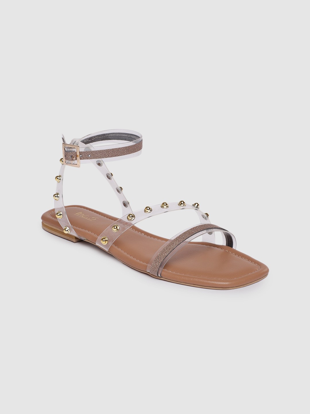 

Inc 5 Women Beige Western Embellished Mid-Top Open Toe Flats with Studs