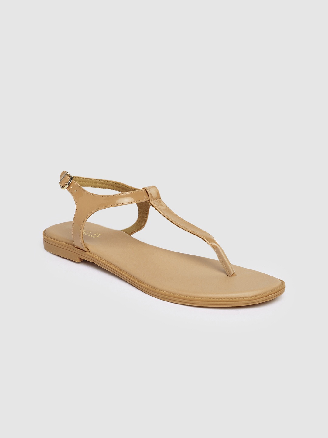 

Inc 5 Women Beige Solid T-Strap Flats