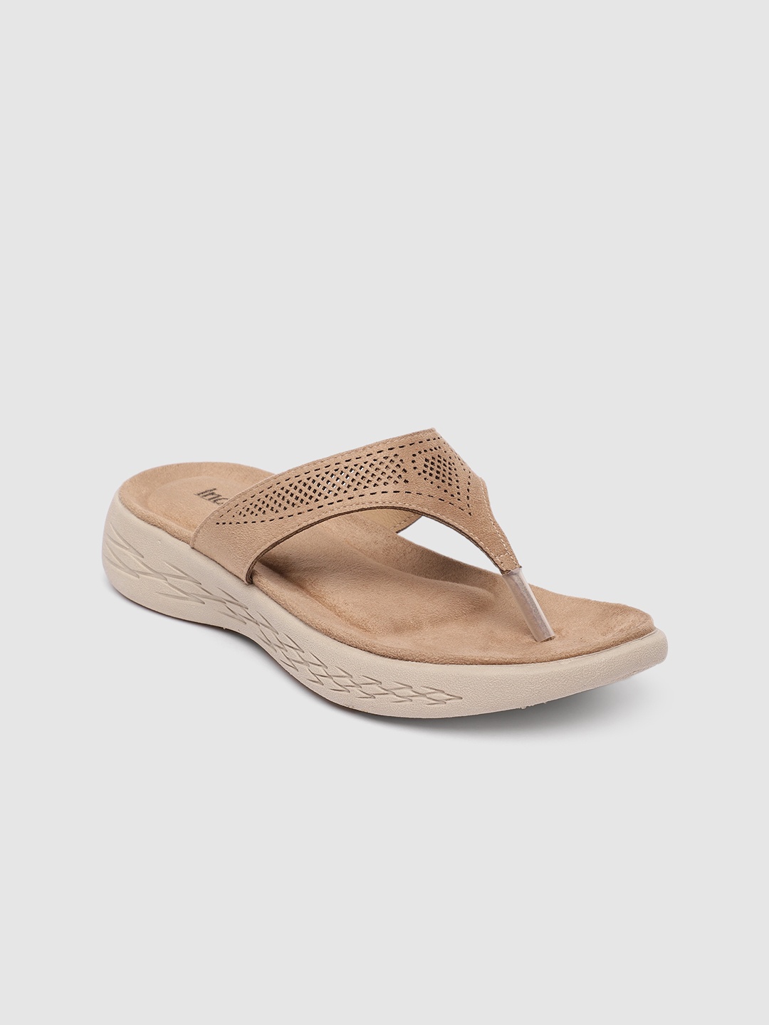 

Inc 5 Women Beige Open Toe Flats with Laser Cuts