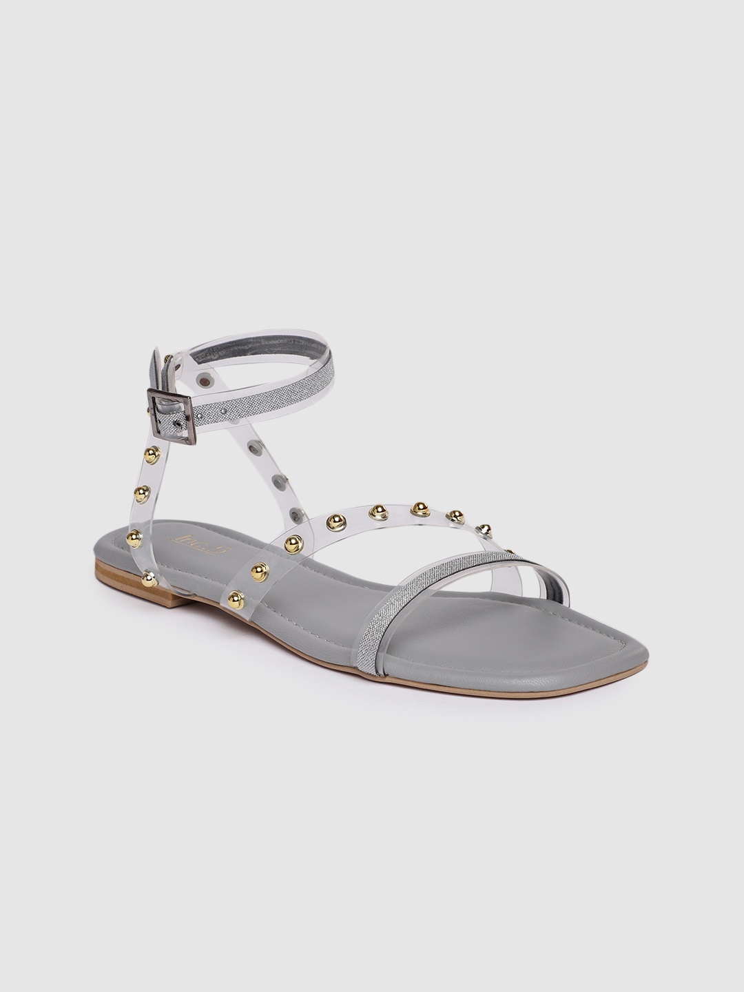 

Inc 5 Women Grey Western Embellished Mid-Top Open Toe Flats with Studs