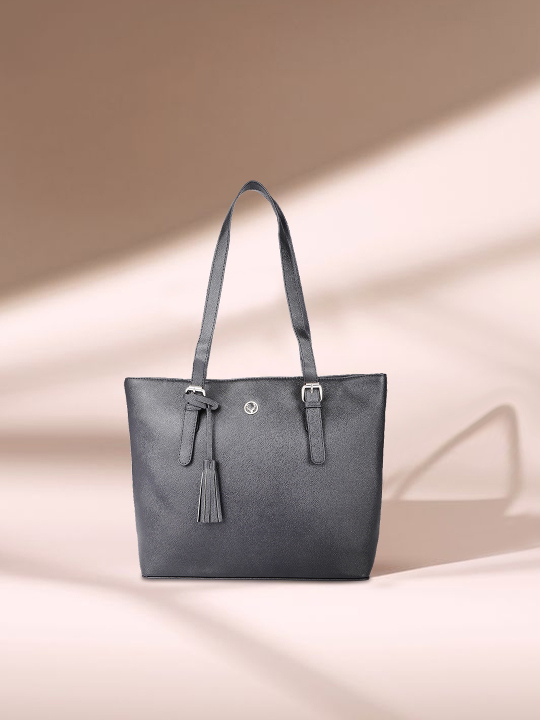 

Allen Solly Black Solid PU Regular Structured Shoulder Bag with Fringed Detail