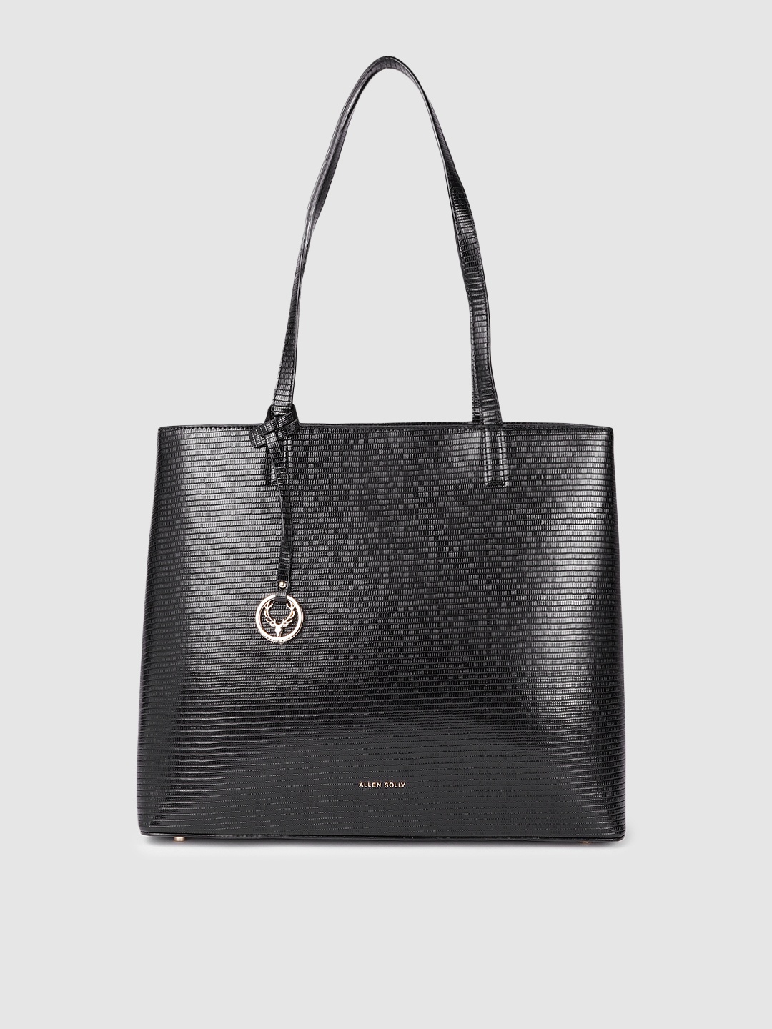 

Allen Solly Black Animal Textured PU Oversized Structured Shoulder Bag with Tassel