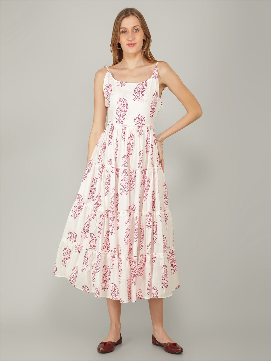 

NAVIYATA White Ethnic Motifs Midi Dress