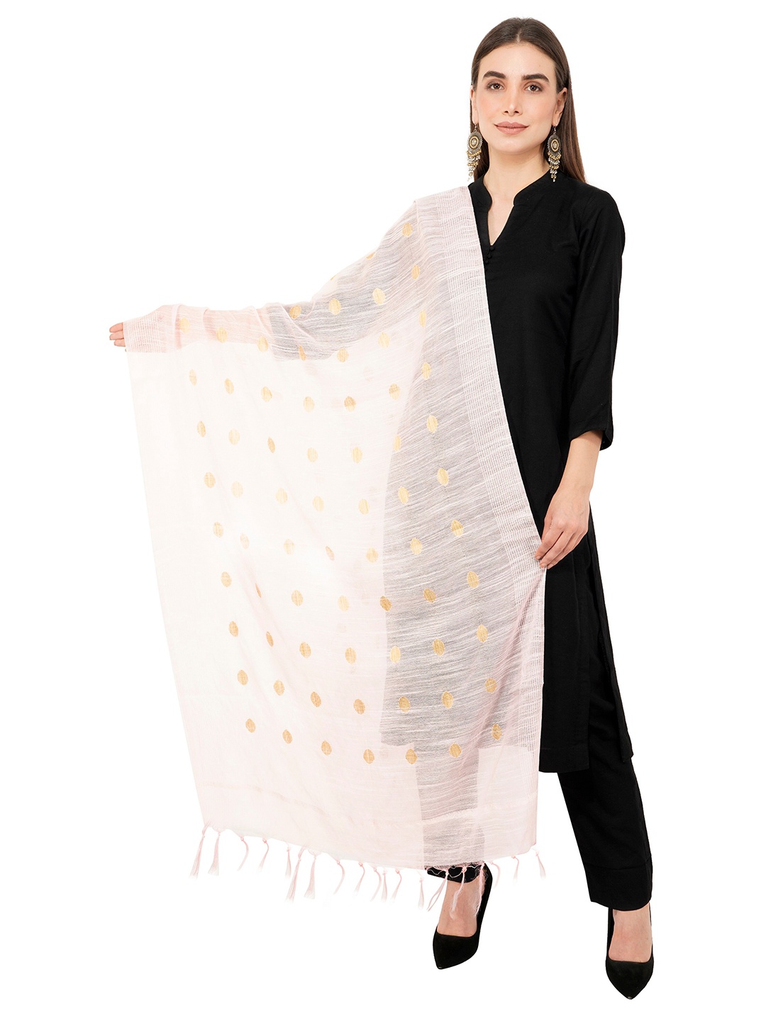 

Rhe-Ana Pink & Gold-Toned Woven Design Art Silk Dupatta