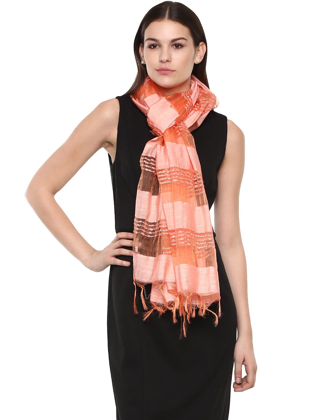 

Rhe-Ana Peach-Coloured Art Silk Dupatta with Zari