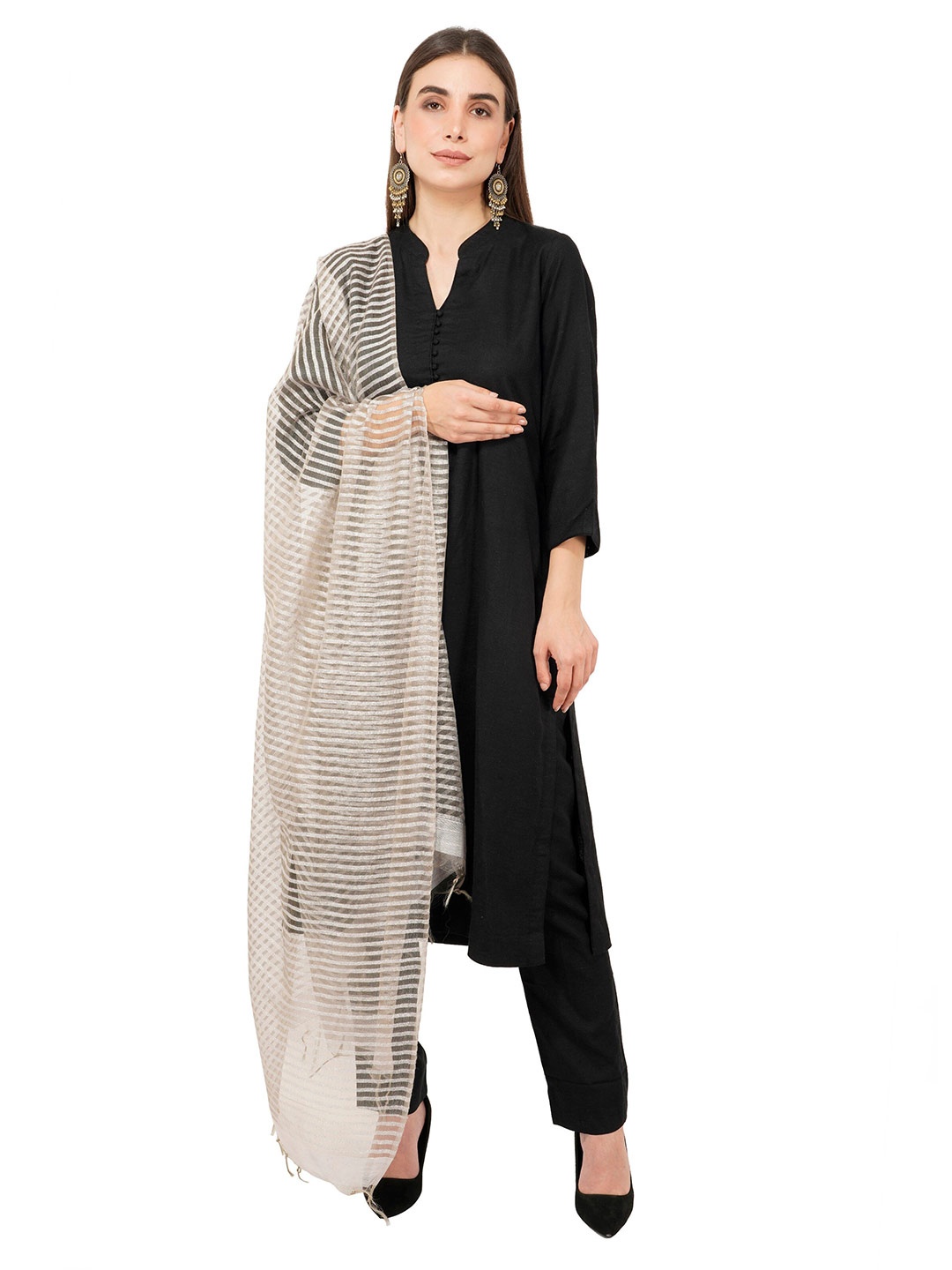 

Rhe-Ana Taupe Striped Art Silk Dupatta