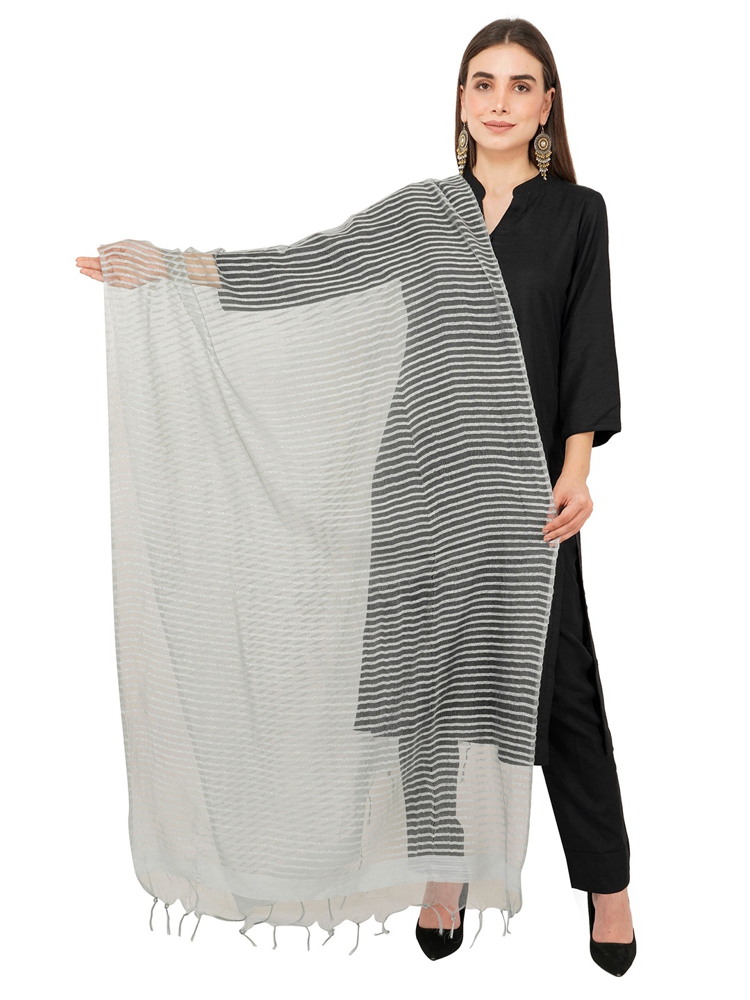 

Rhe-Ana Grey Striped Art Silk Dupatta