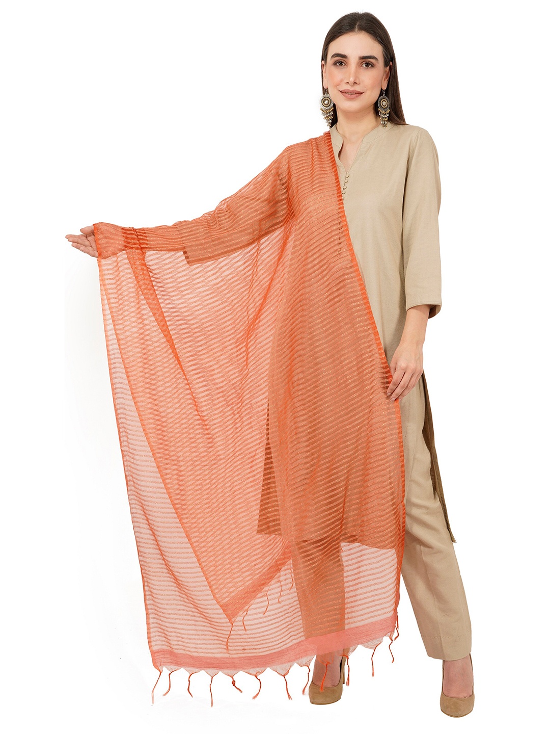 

Rhe-Ana Rust Striped Art Silk Dupatta