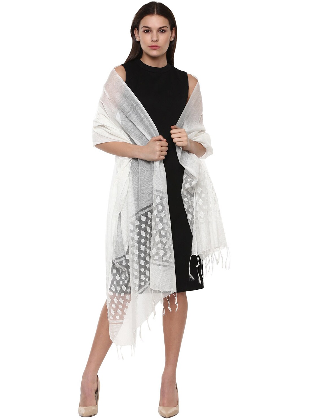 

Rhe-Ana Off White Ethnic Motifs Checked Dupatta