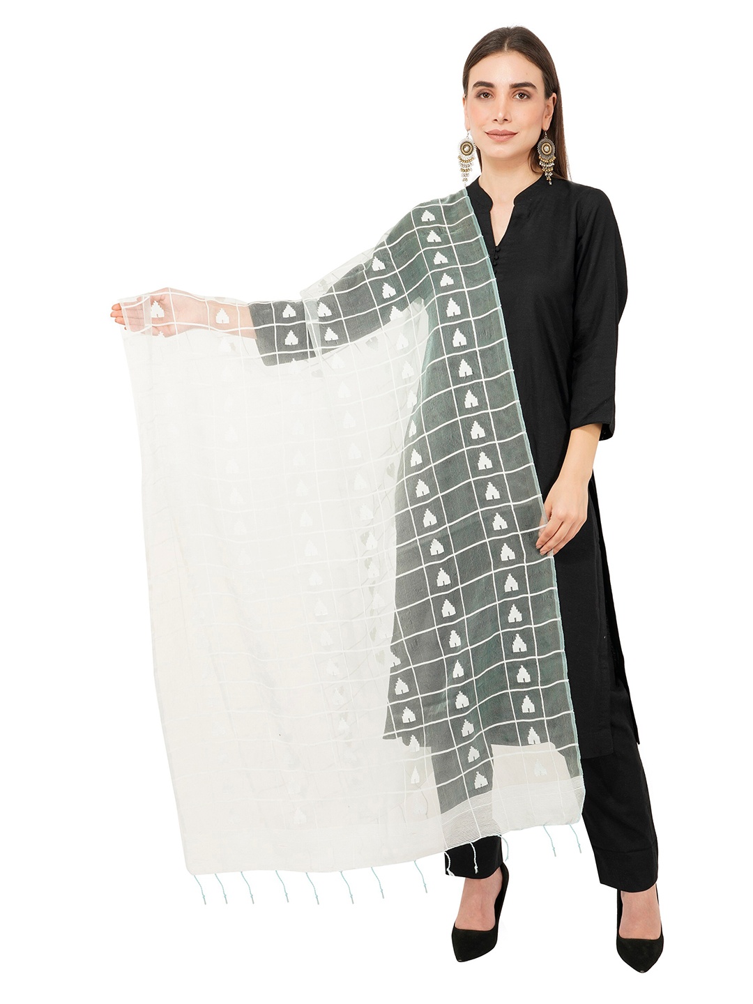 

Rhe-Ana Black Ethnic Motifs Checked Art Silk Dupatta