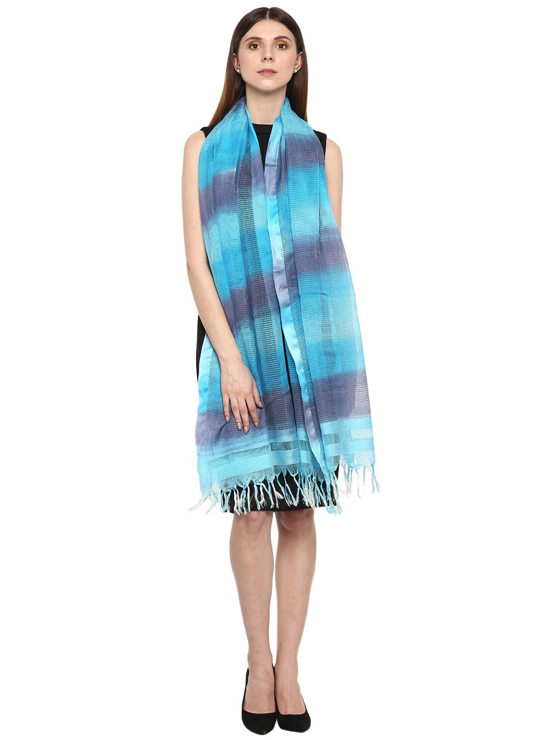 

Rhe-Ana Blue & Purple Striped Tasseled Stole