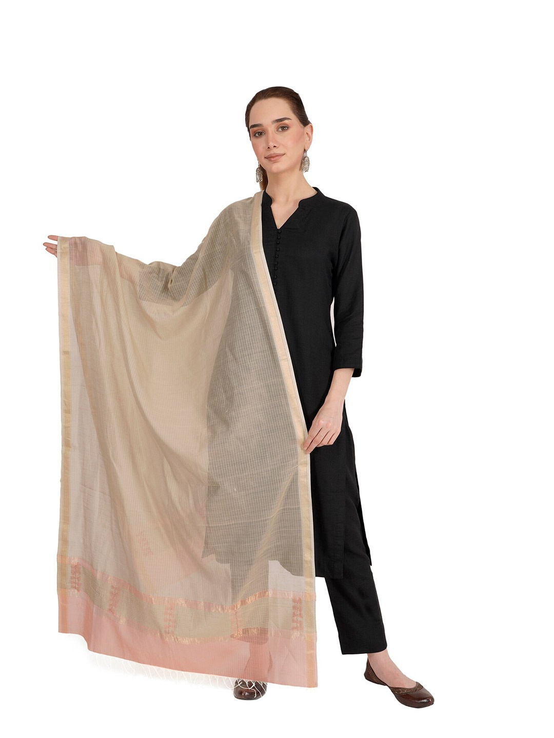 

Rhe-Ana Peach-Coloured Woven Design Dupatta