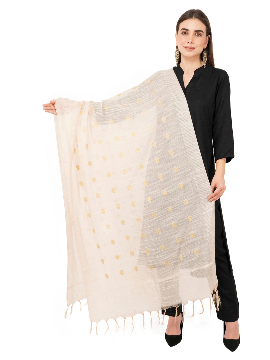 

Rhe-Ana Beige & Gold-Toned Woven Design Art Silk Dupatta with Zari
