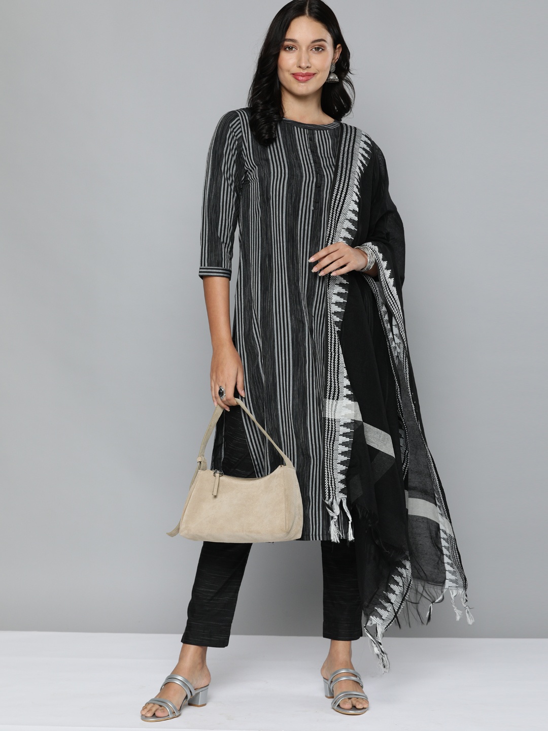 

Kvsfab Women Black & White Unstitched Dress Material