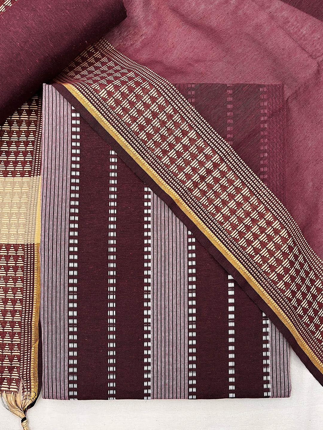 

Kvsfab Maroon Striped Cotton Unstitched Dress Material