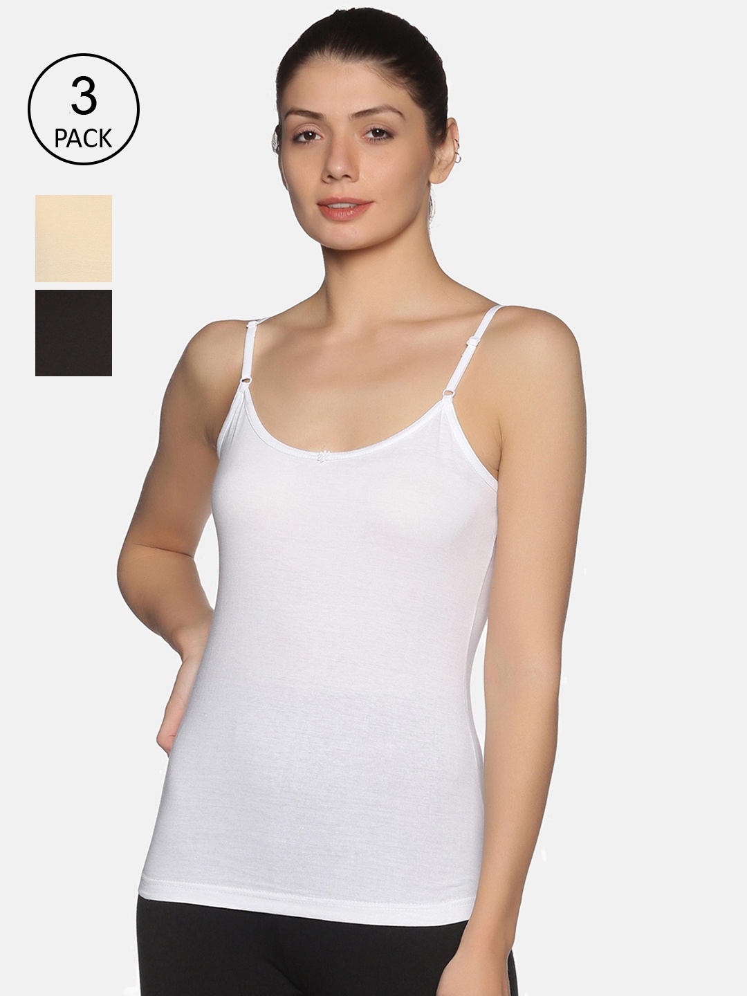 

NOT YET by us Women Pack Of 3 Black & White Solid Adjustable Camisoles