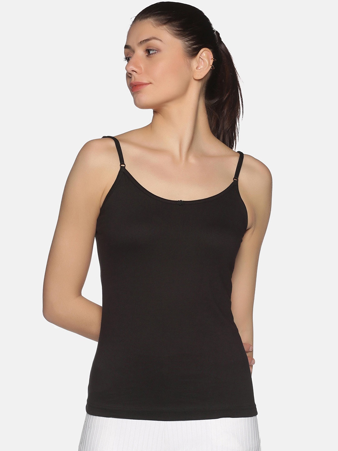 

NOT YET by us Women Pack of 3 Black Solid Cotton Adjustable Straps Camisoles