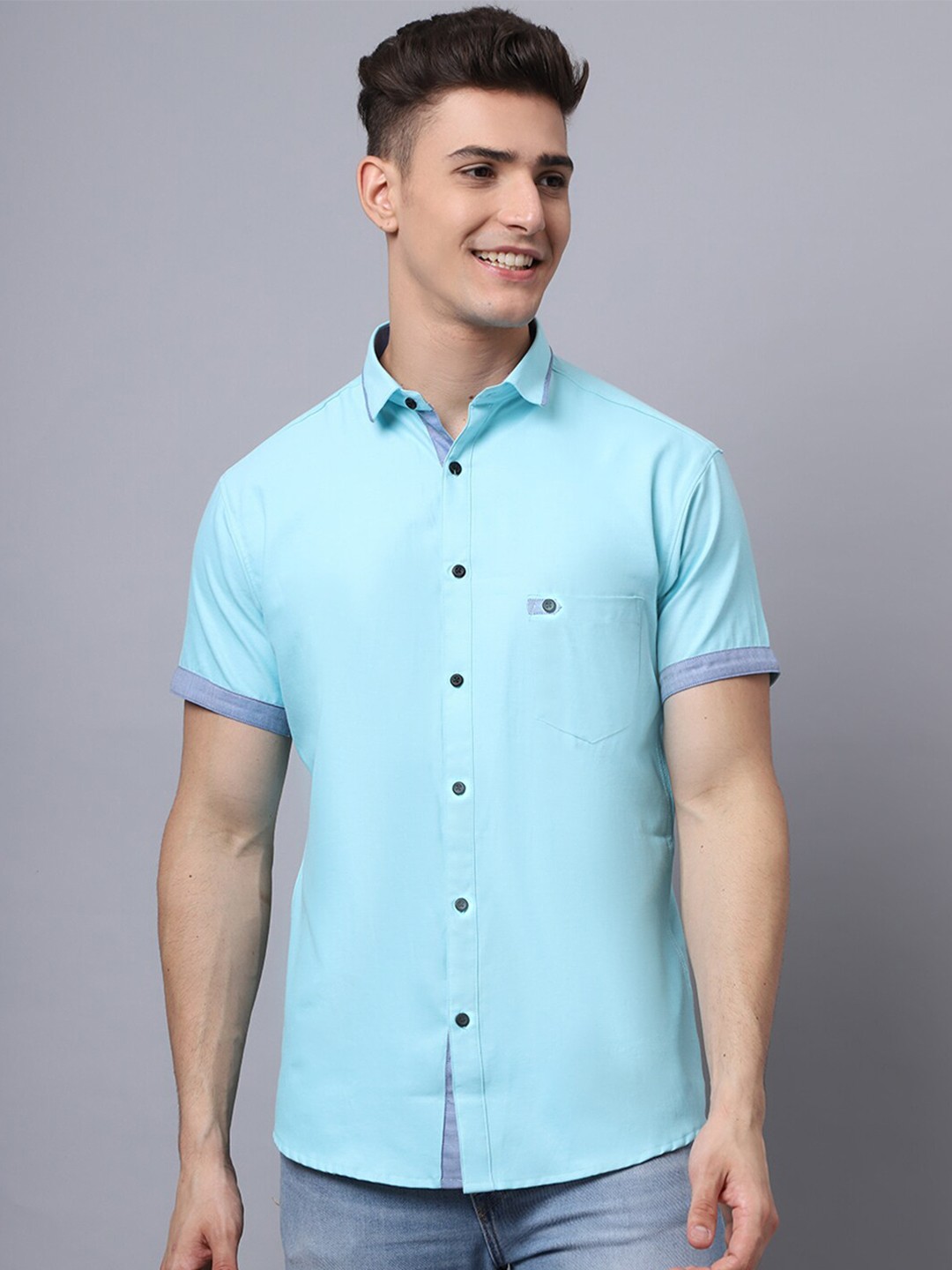 

Majestic Man Men Blue Slim Fit Casual Shirt