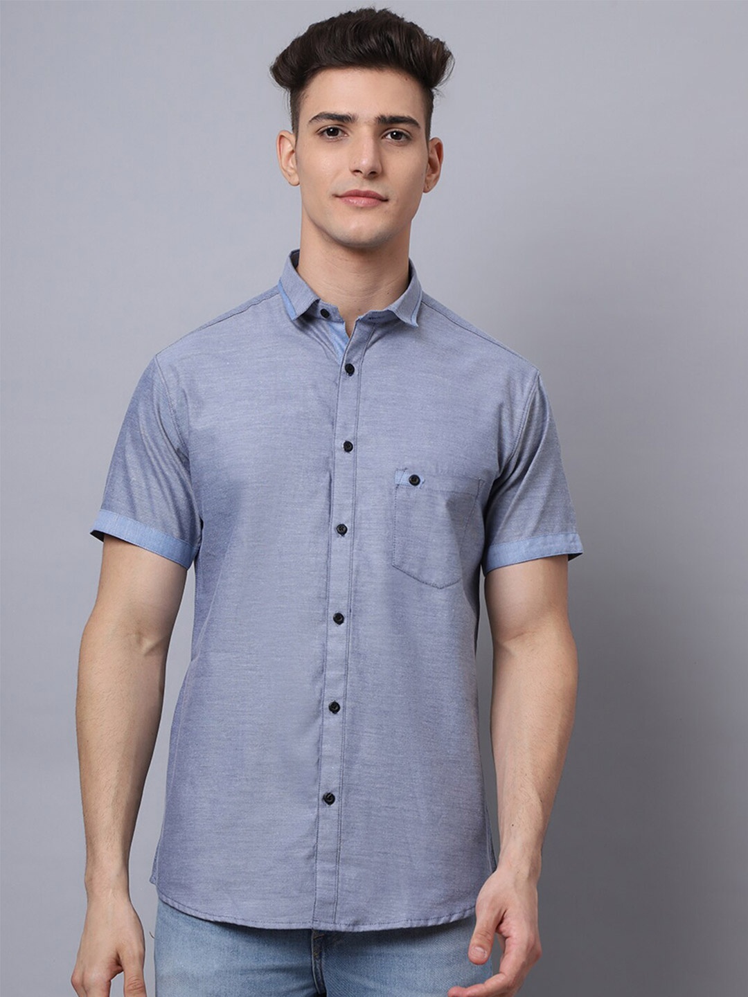

Majestic Man Men Blue Cotton Slim Fit Casual Shirt