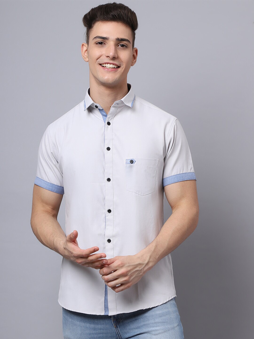 

Majestic Man Men Grey Slim Fit Printed Casual Shirt